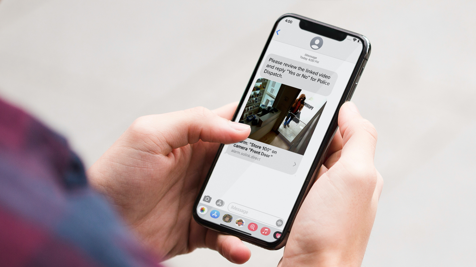 Solink's professional alrm monitoring notifies you via email or text message