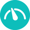 A speedometer icon in a turquoise circle.