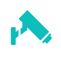 Turquoise CCTV camera icon on a white background. Save on costs by utilizing your existing camera systems.