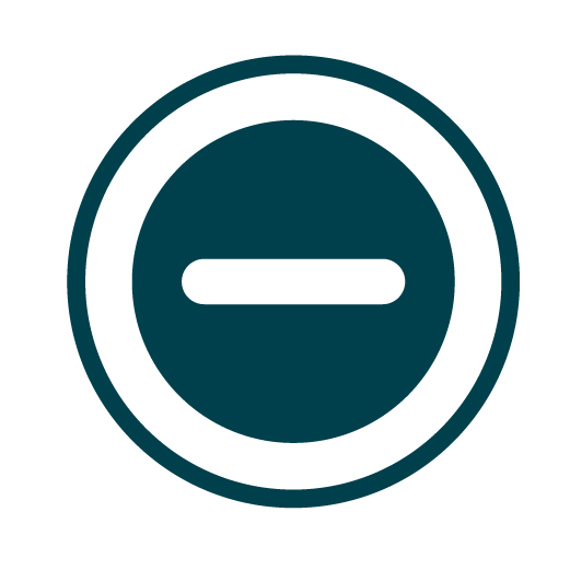A dark teal minus sign inside a filled circle, bordered by a thick teal ring, on a light gray background.