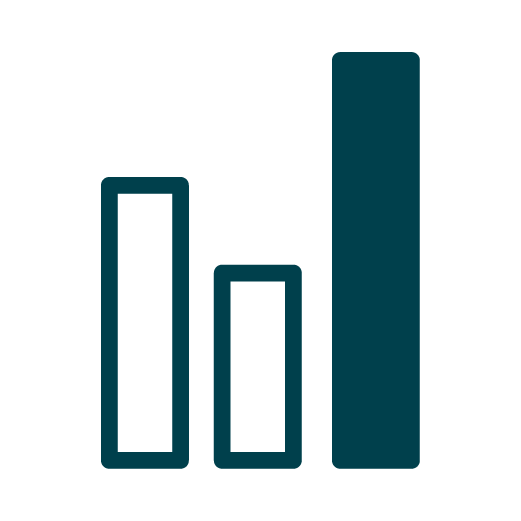 A simple bar chart icon with three vertical bars of varying heights, increasing from left to right.