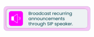 A notification with a speaker icon and the message, "Recurring security announcement pointed at backlot," on a purple-bordered background.