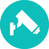 Cctv camera icon on a turquoise background.
