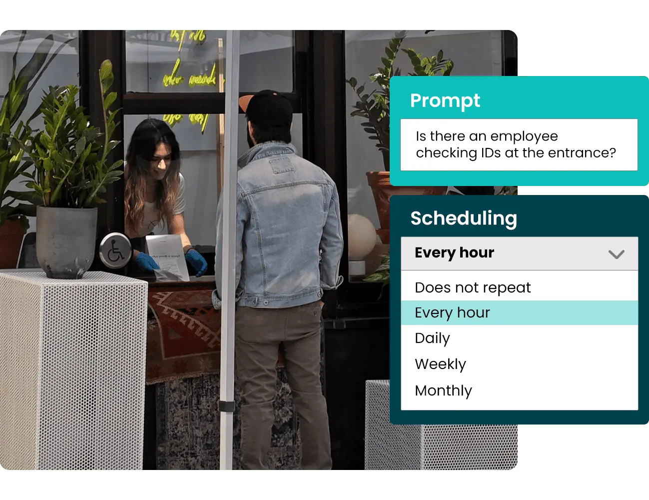 An employee checking an id of a visitor